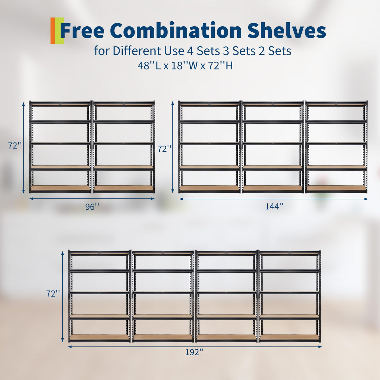 Garage Storage Shelves 5 Tiers, Heavy Duty Storage Shelving Racks with 2500 LBS Capacity, 48 " L x 18 in W x 72 in H Metal Adjustable Shelving Unit for Kitchen Pantry Basement Bathroom Laundry GarveeHome