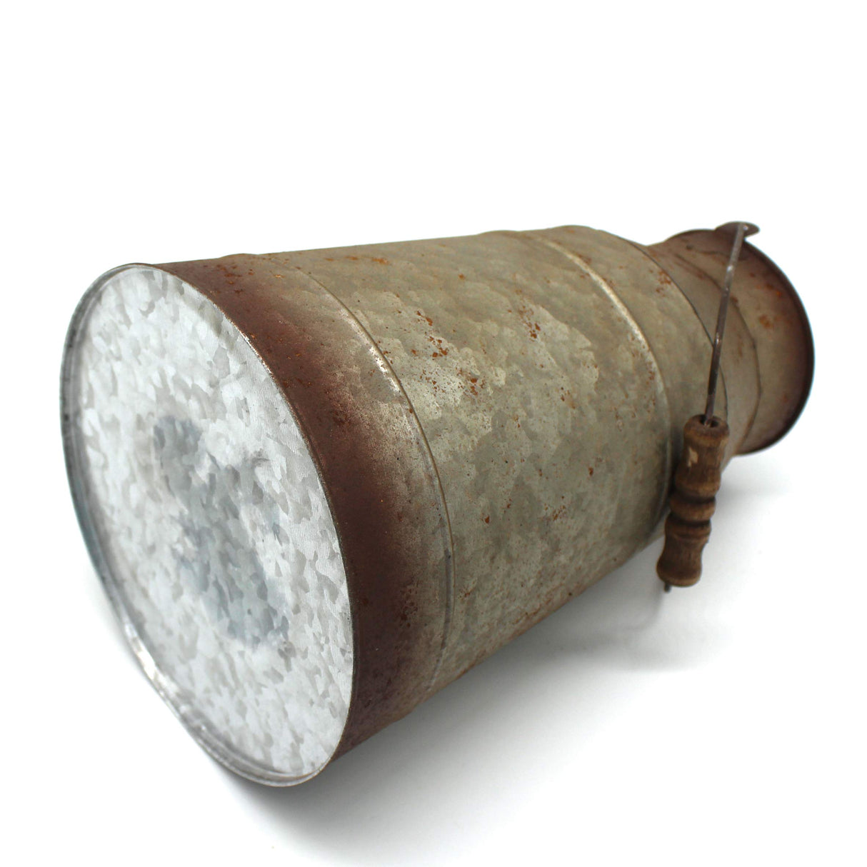 CVHOMEDECO. 10 Inch Galvanized Metal Milk Can with Wooden Handle, Old Rustic Farmhouse Pitcher Jug Vase for Home and Garden Décor. Grey CVHOMEDECO.