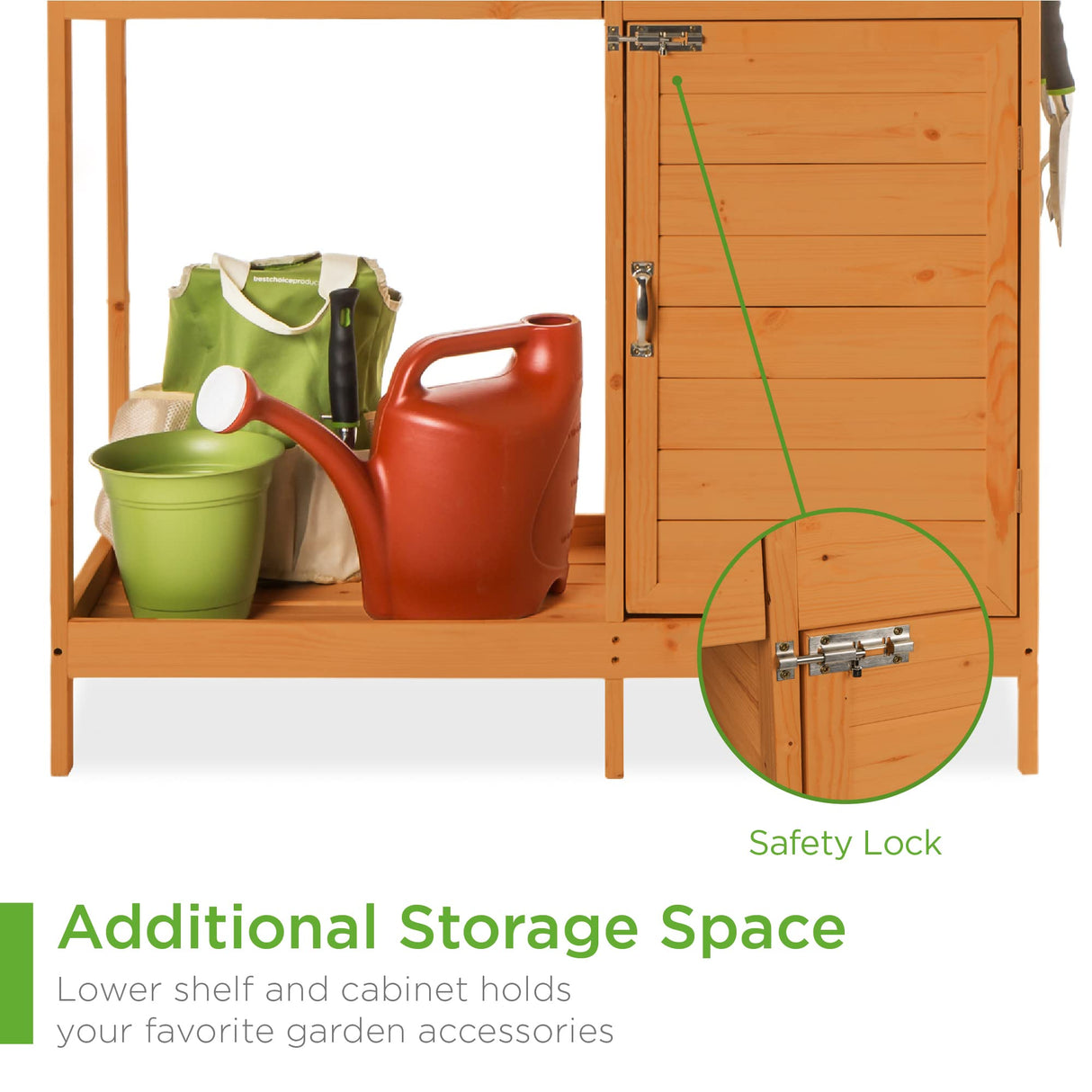 Best Choice Products Outdoor Garden Wooden Potting Bench Work Station w/Metal Table Top, Pre-Stained Finish, Cabinet, Sliding Drawer, Large Bottom Shelf - Brown Best Choice Products