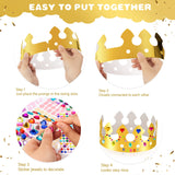 MGZTTHW Gold Paper Crown Set for Kids, DIY Crown Kit with Jewels Gem Number Letter Stickers for Birthday Party Decor and Craft Projects, 15 Pcs Adjustable Crown Hats in 5 Styles MGZTTHW