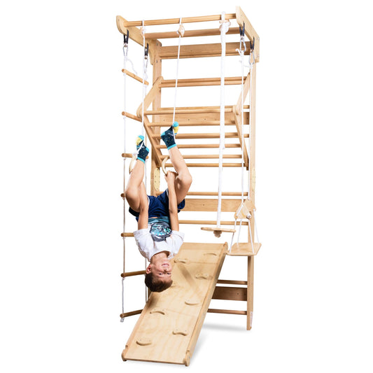 WEDANTA Wooden Swedish Ladder Wall Set – Kids Stall Bars for Exercise – Kids Gymnastic Wall Gym – Wood Gymnastics Playground – Gym for All Family Training Stretching Sport-3