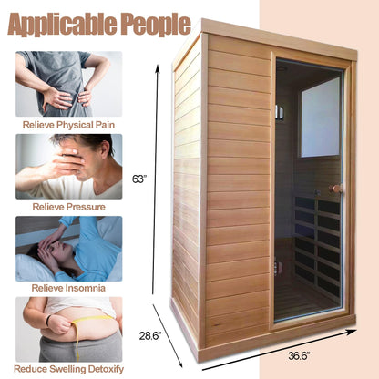 SALUSHEAT Infrared Sauna for Home, Mini 1 Person Infrared Sauna, Right Side, Low EMF Indoor Sauna Spa, Canadian Hemlock, Control Panel, Rapid Heating, 1050W