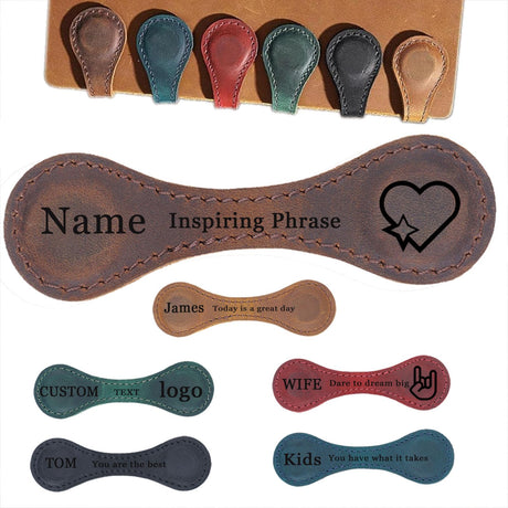 Personalized Leather Magnetic Bookmarks for Women Custom Engraved Motivational Text Book Marker Clip Gift for Book Lover Readers Women Kids(Leather Magnetic Bookmark) WINSD