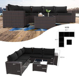 Kullavik Outdoor Patio Furniture Set 6 Pieces Sectional Rattan Sofa Set Brown PE Rattan Wicker Patio Conversation Set with 5 Seat Cushions and 1 Tempered Glass Table,Black Kullavik