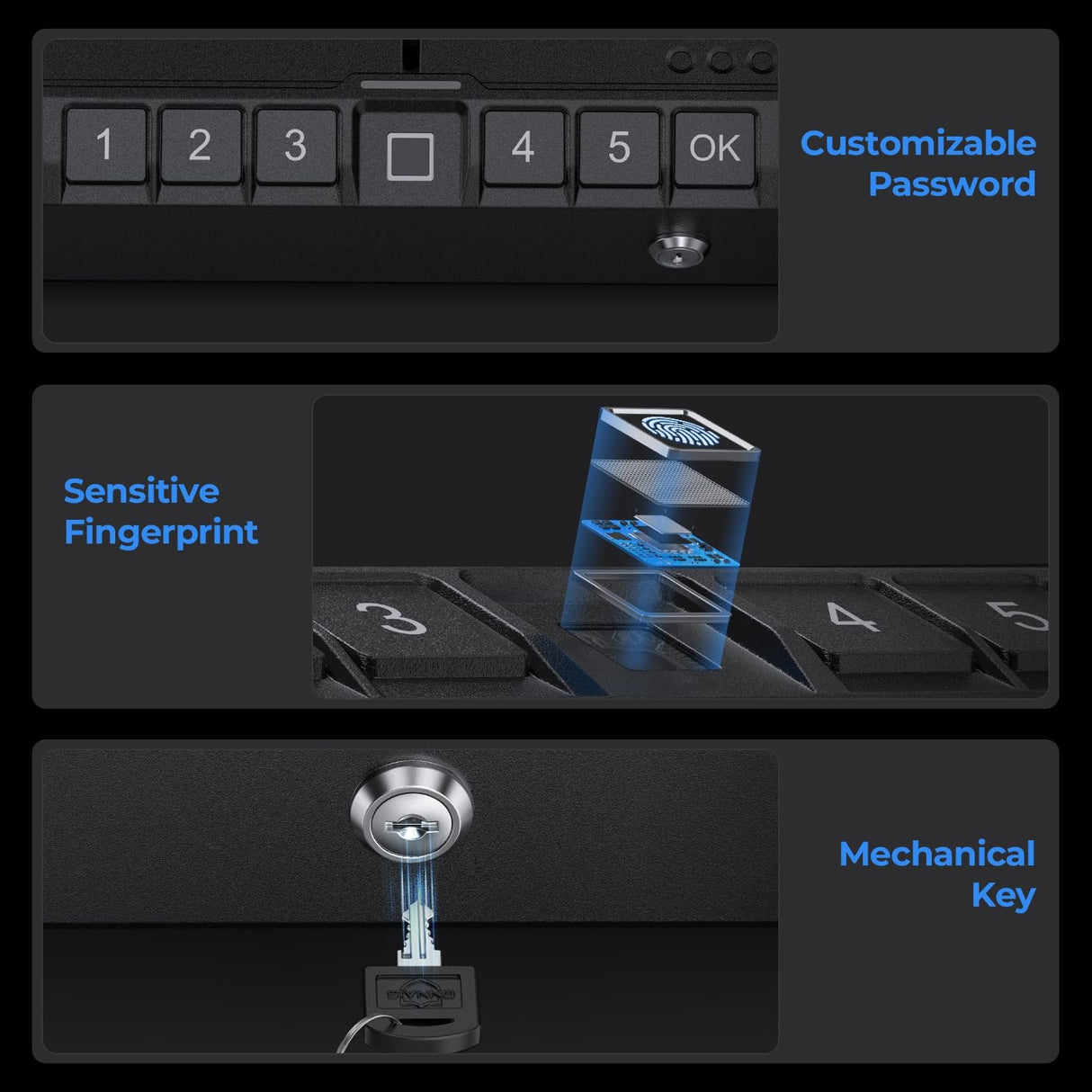 ONNAIS Iron SE Gun Safe - Biometric Gun Safe for Pistols, Quick-Access Pistol Safe Firearm Safety Device with Fingerprint Lock or Key Pad, Handgun Safe, Gun Lock Box for Home Bedside Nightstand Car ONNAIS