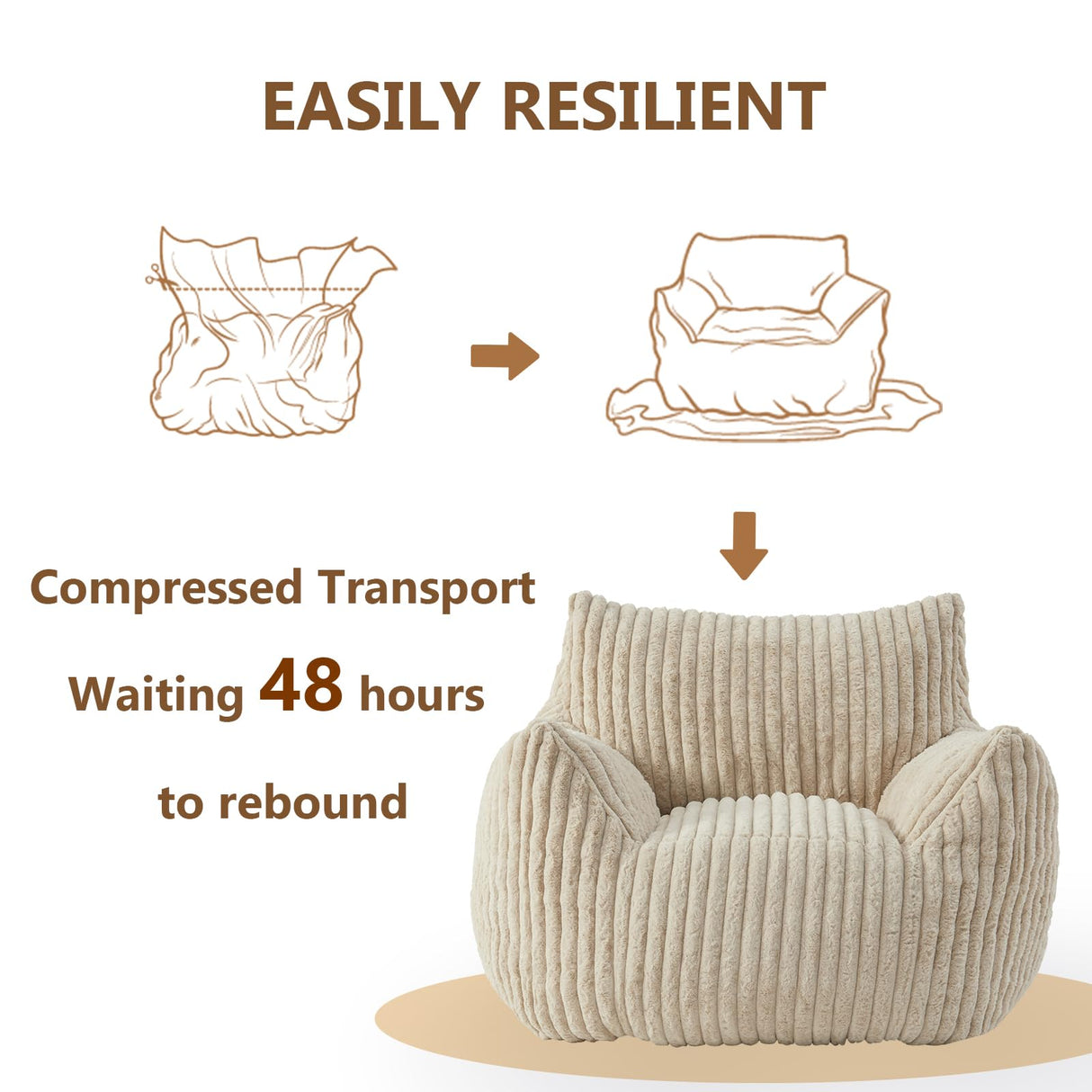 Achicsofar Giant Bean Bag Chairs for Adults Teens, Large Bean Bag Sofa Chairs with Filling Comfy Fuzzy BeanBag Chair with Armrests for Bedroom Living Room Reading Achicsofar