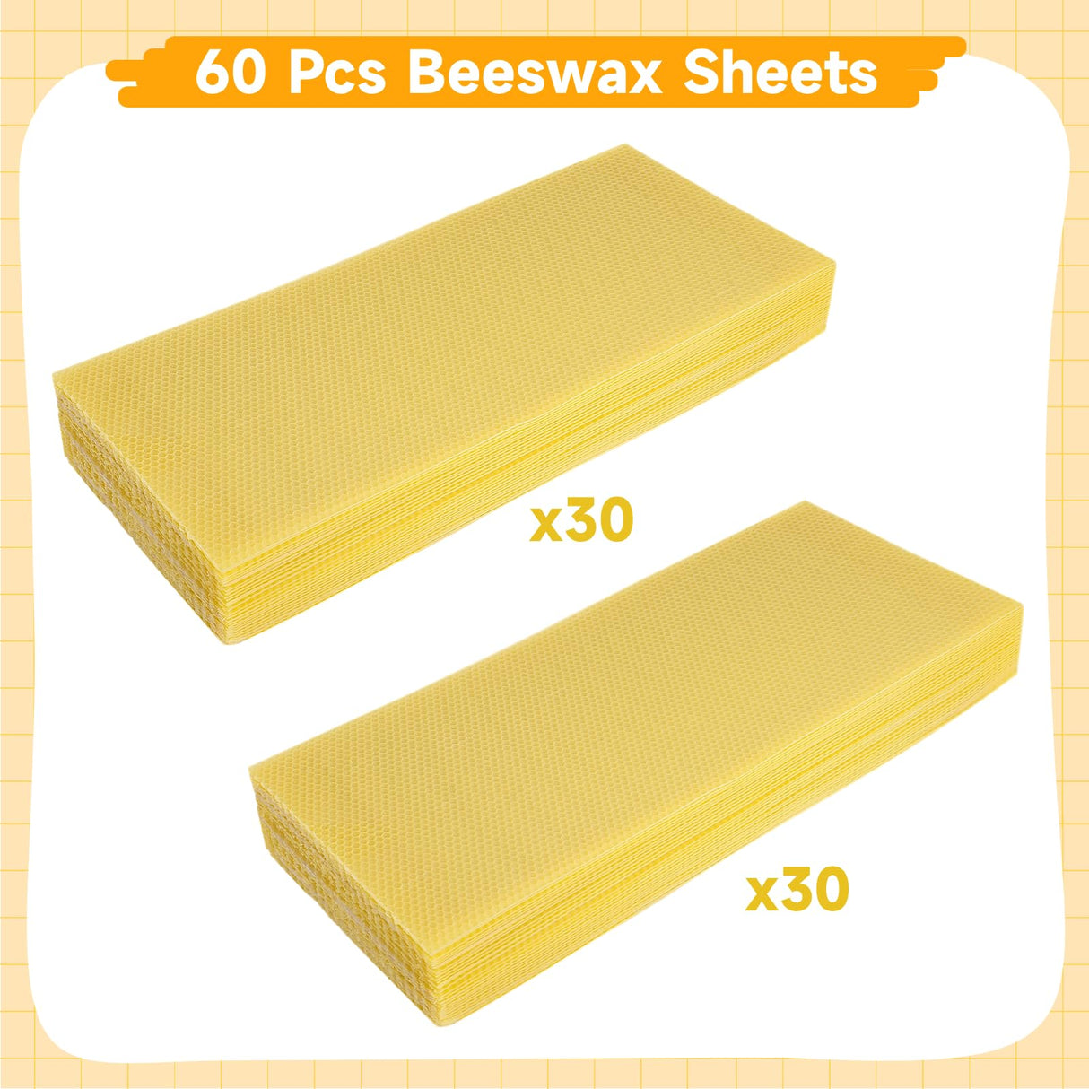 60-Pack Beeswax Sheets, 16-1/3 inch x 7-2/3 inch,Beehive Wax Foundation, Beeswax Foundation Sheet, Beeswax for Candle Making Beekeeping Varku