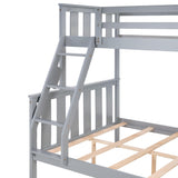 FLEXISPOT Twin Over Full Bunk Bed with Flexible Ladder,Kids Solid Wood Bed Frame,Strong Wooden Slats, Non-Toxic Finishes, No Box Spring Needed,Grey FLEXISPOT