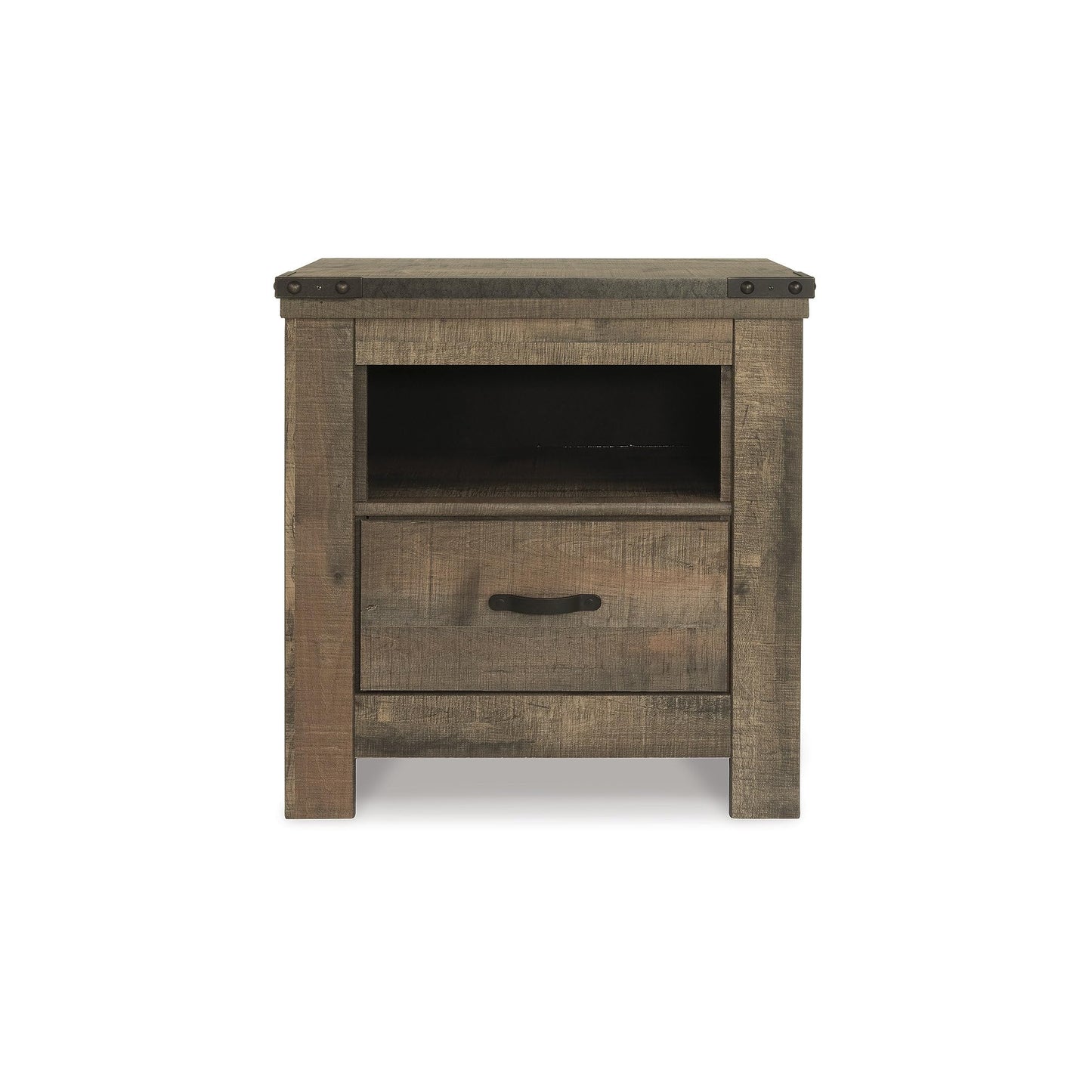 Signature Design by Ashley Trinell Rustic 1 Drawer Nightstand with USB Charing Stations, Warm Brown - WoodArtSupply