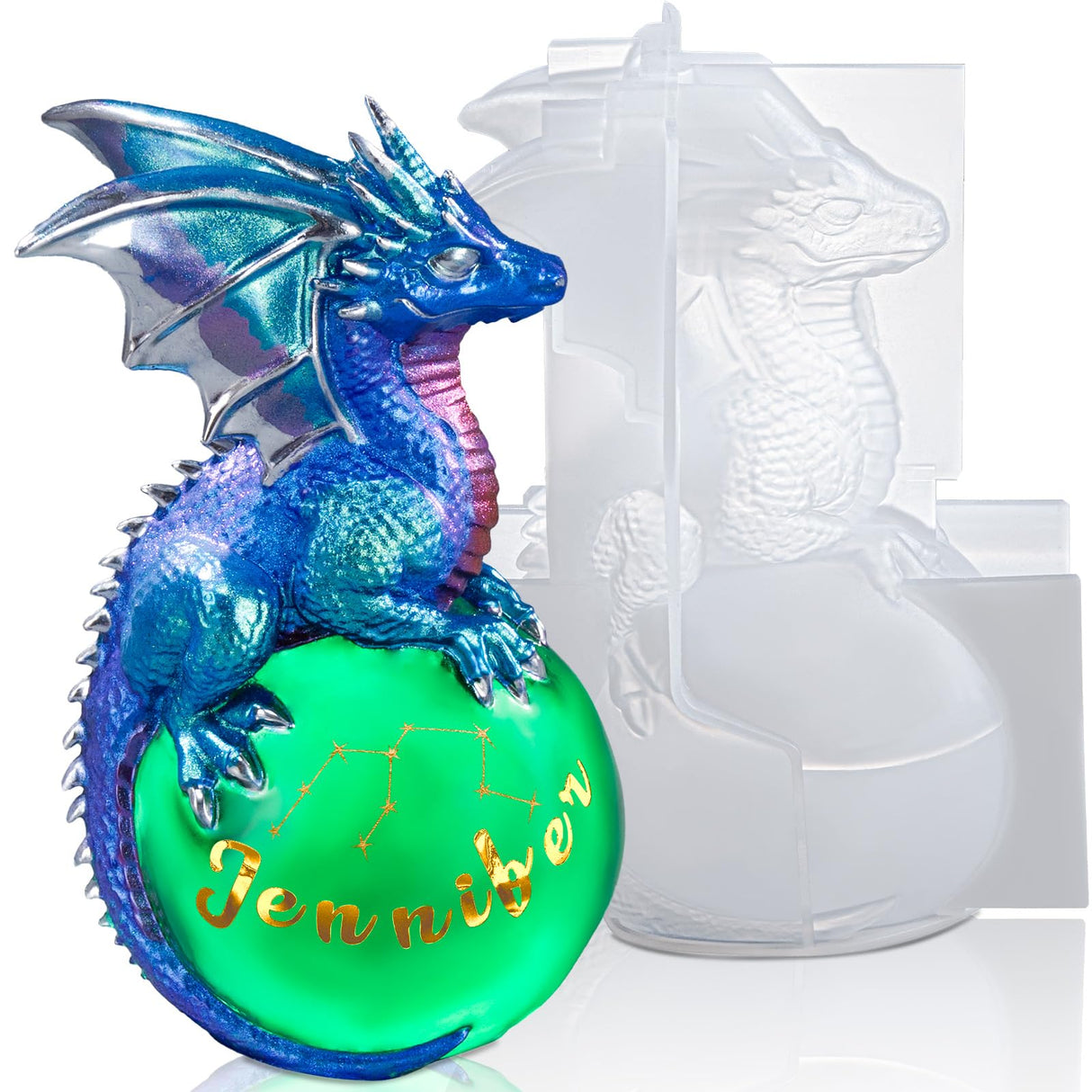 LET'S RESIN Dragon Resin Molds, Dragon Figurines Epoxy Resin Molds with Egg Base, 3D Animal Silicone Molds for Resin Crafts, DIY Home Desk Decor & Gifts LET'S RESIN