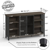 FATORRI Wine Bar Cabinet for Liquor and Glasses, Industrial Coffee Bar Cabinet, Farmhouse Sideboard and Buffet Cabinets with Storage, Wood and Metal Wine Rack (55 Inch, Walnut Brown) FATORRI