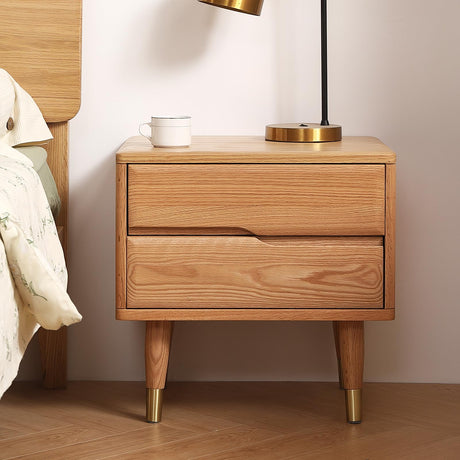 Bedside Table Nightstands Solid Wood with Copper Decoration, Mid Century Modern Nightstand for Bedroom, Natural Color Buzleer