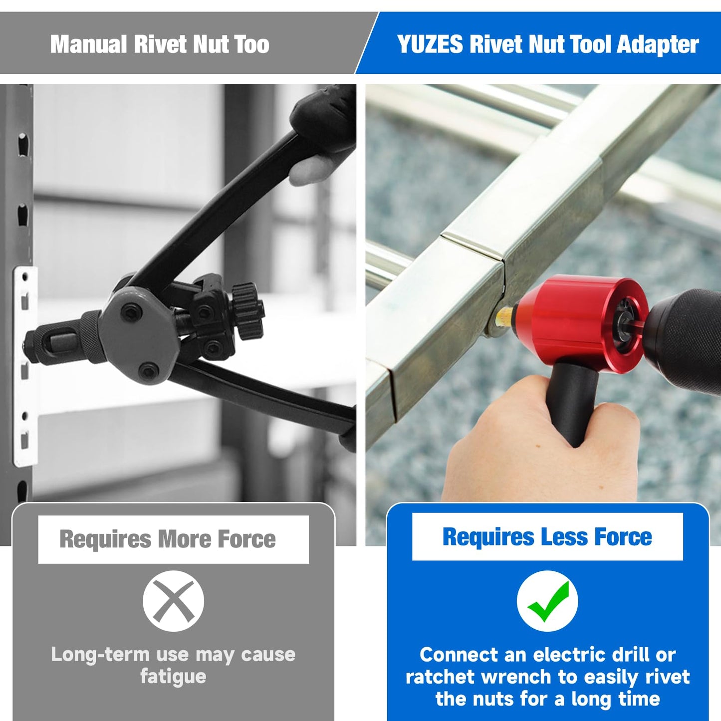 YUZES Rivet Nut Tool Drill Adapter Kit, Labor-Saving Rivet Nut Gun Cordless with 12 Mandrels and 260 PCS Rivet Nuts, Rivnut Tool Kit for Nutsert, Cars, Metalwork, Home Improvement, DIY - 30 S - WoodArtSupply