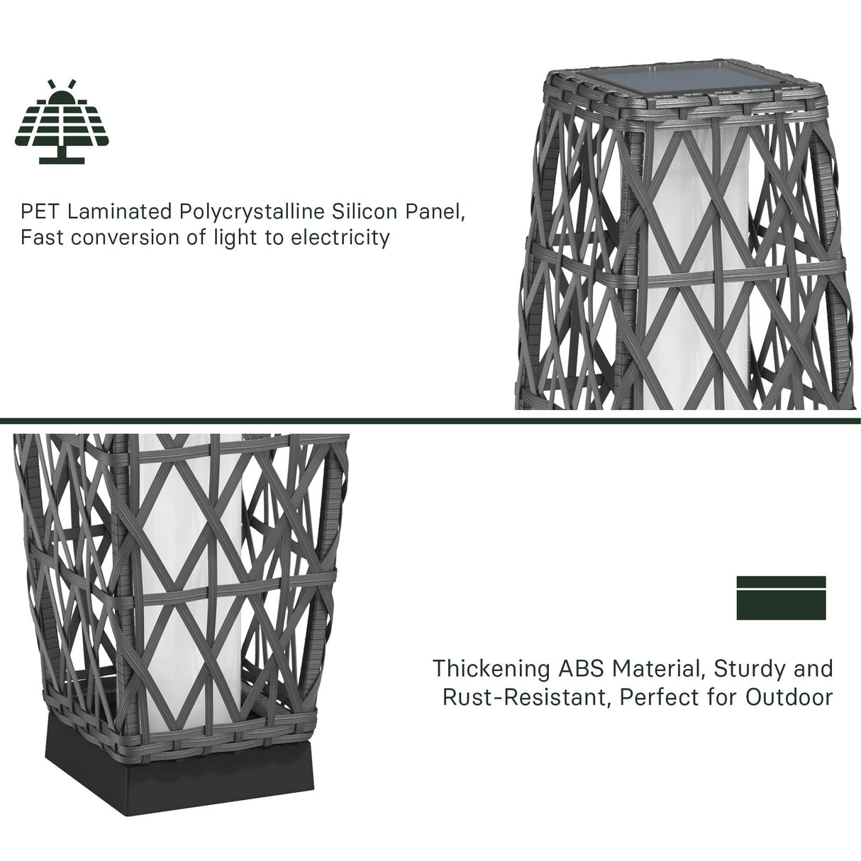 Grand patio Outdoor Solar Powered Wicker Floor Lamp Outdoor Weather-Resistant Deck Light for Garden Porch - Silver Gray, Large Cindy Grand patio