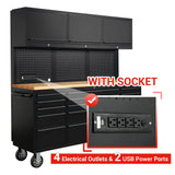 CT Copper Tailor 72-inch Rolling Tool Chest with Integrated Power Strip,15 Drawers and Wheels, Garage Workbench with Storage, 3 Upper Cabinets, Pegboard in Matte Black CT Copper Tailor