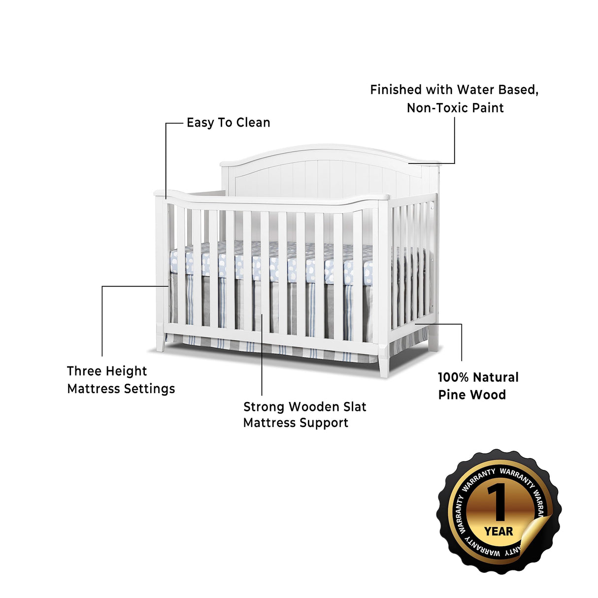 Sorelle Furniture Fairview Crib, Classic 4-in-1 Convertible Crib, Made of Wood, Non-Toxic Finish, Wooden Baby Bed, Toddler Bed, Child’s Daybed and Full-Size Bed, Nursery Furniture -Gray Sorelle