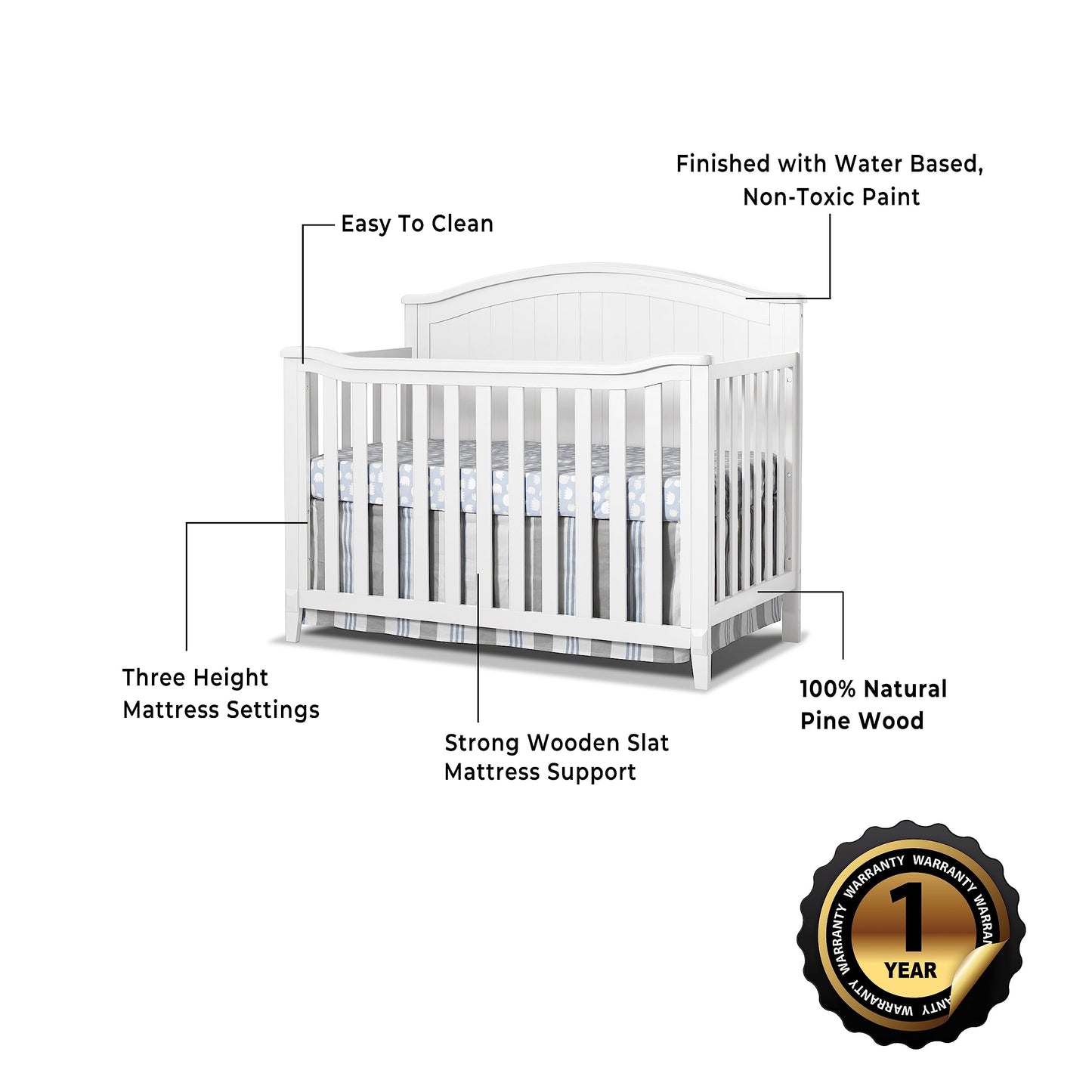 Sorelle Furniture Fairview Crib, Classic 4-in-1 Convertible Crib, Made of Wood, Non-Toxic Finish, Wooden Baby Bed, Toddler Bed, Child’s Daybed and Full-Size Bed, Nursery Furniture -Gray - WoodArtSupply