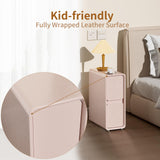 VICITON Modern Narrow Faux Leather Nightstand, Solid Wood Drawer, Storage Accent Table, Small Side End Table for Bedroom (Pink, Narrow) VICITON