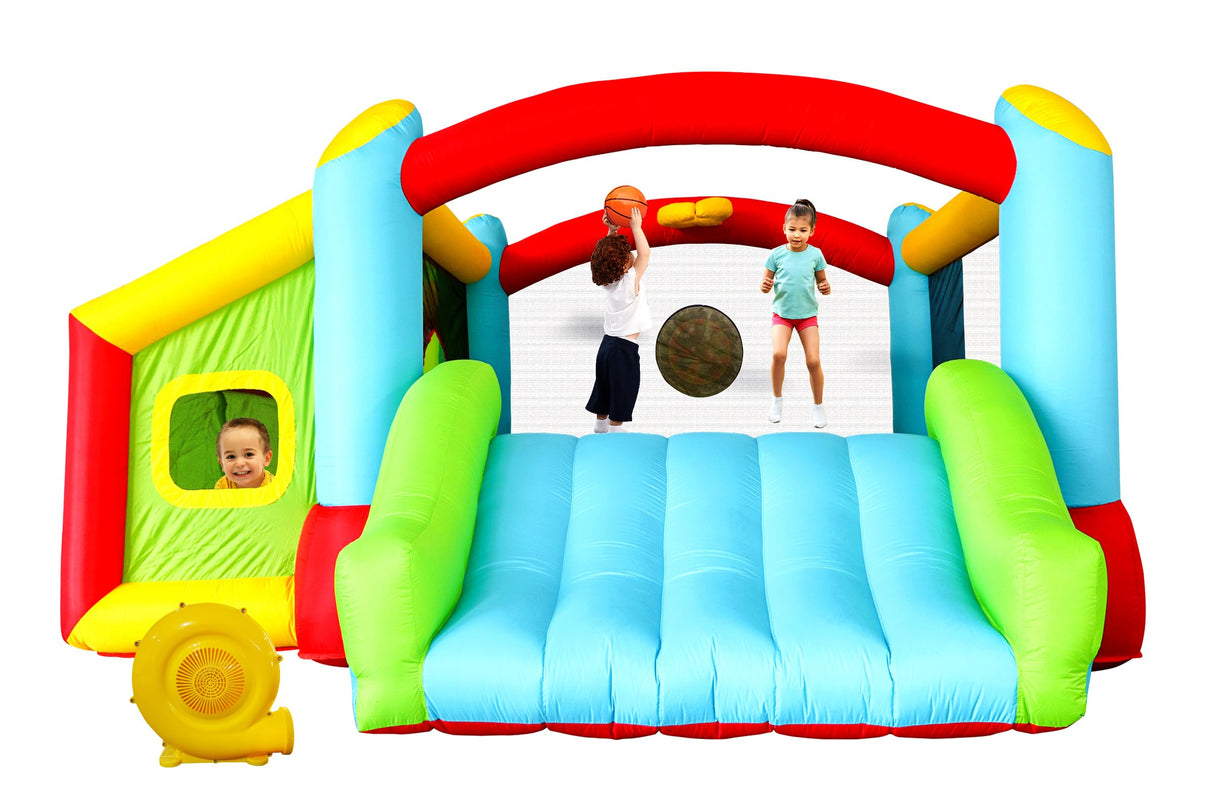 WELLFUNTIME Bounce House, Inflatable Bouncer with Air Blower, Kids Slide Jumping Castle with Slide, Ball Pit and Dart Target Game, 143x137x68 Inch WELLFUNTIME