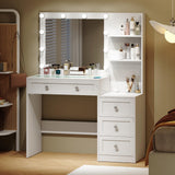 YaoYaoJia Vanity Desk with Mirror and Lights, 39.4" White Makeup Vanity with Glass Top,Dressing Table with 4 Drawers,Charging Station, 3 Lighting Modes for Women Bedroom YaoYaoJia