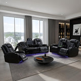 SIENWIEY Power Recliner Sofa Set with LED Lights for Living Room Furniture Set, Black Leather Reclining Couch Set, Recliner Couch with USB Port and Cup Holders,Sofa+Loveseat+Chair SIENWIEY