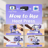 AKEYDIY Heat Press 15x12 Inch, 5 in 1 Heat Press Machine for T-Shirts Hat Cap Mug Plate, 360° Swing Away Shirt Pressing Machine, Sublimation Heat Transfer Machine with Tumbler Press Hat Press, Purple AKEYDIY