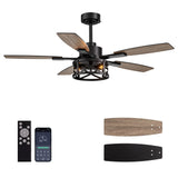 52 Inch Ceiling Fans with Lights and Remote & APP Control, Farmhouse Ceiling Fan with LED Lighting for Bedroom Living Room and Patio, Black Caged Ceiling Fan for Indoor and Outdoor(NO BULB） YouthDream