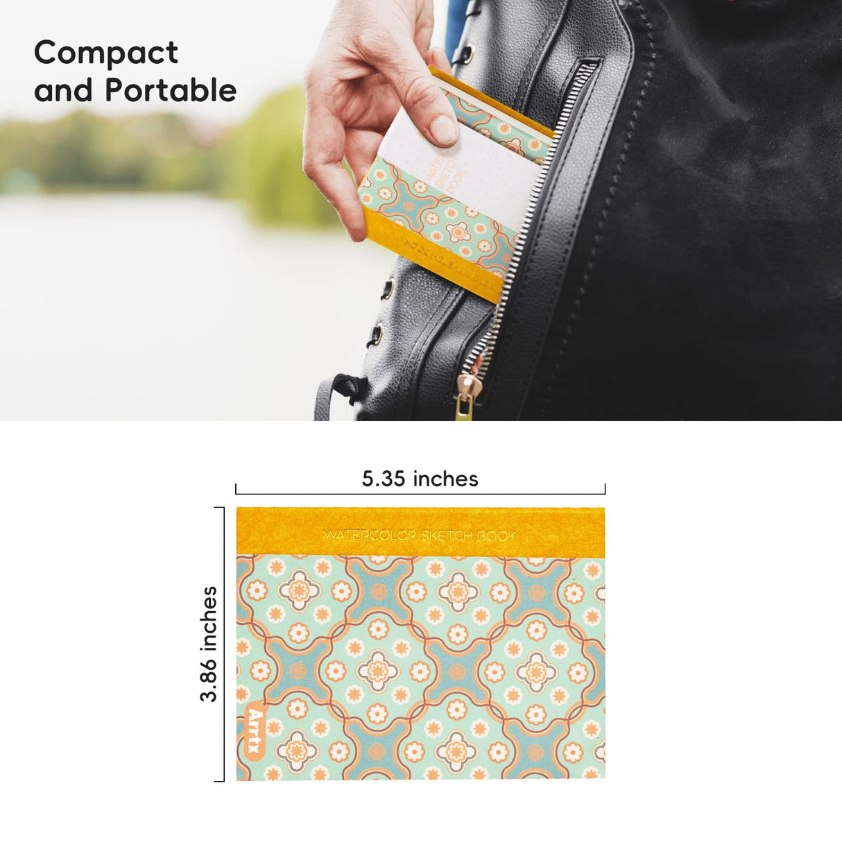 Arrtx Watercolor Sketchbook,100% Cotton Acid-Free 140lb/300gsm Hot Press Hardcover Watercolor Journal Notebook 2 Pack,40 Sheets 5.35 x 3.86 inches Arrtx