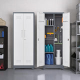 65"H Broom Closet Storage Cabinet, Utility Closet for Brooms and Mops, Cleaning Metal Storage Cabinet with Pegboard and Hanging Rod, Broom Closet with Doors and Adjustable Shelves，Garage，Grey-White SAFEFEVER
