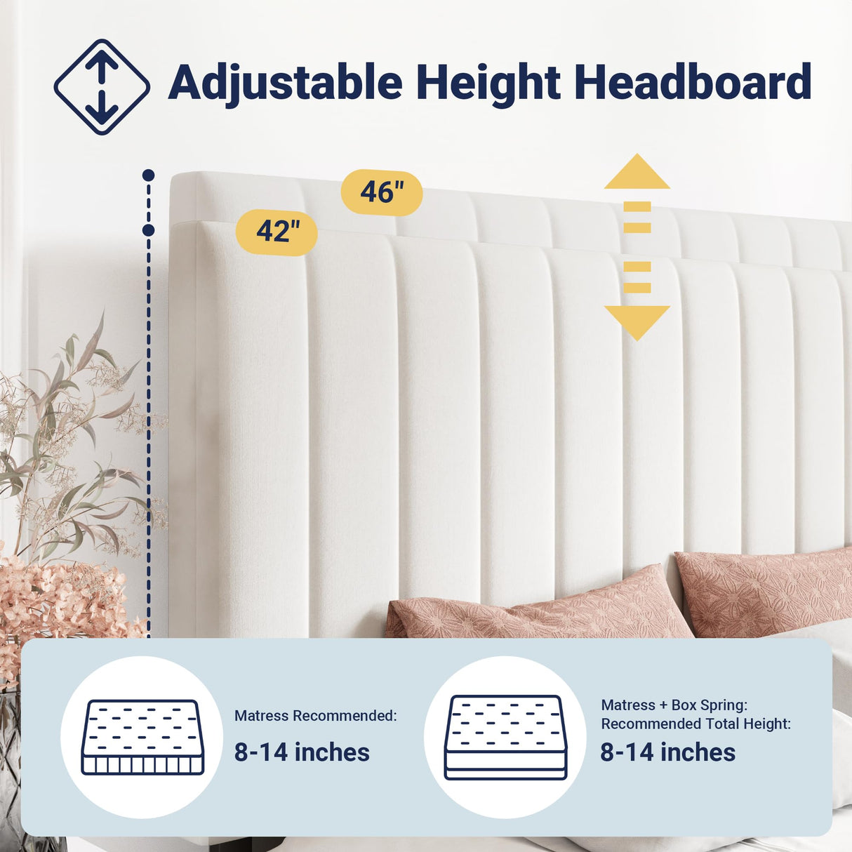 Allewie King Size Storage Bed Frame, Vertical Channel Tufted Adjustable Headboard, Velvet Upholstered Platform Bed with 4 Oversized Underbed Drawers, Wooden Slats Support, No Box Spring Needed, White Allewie