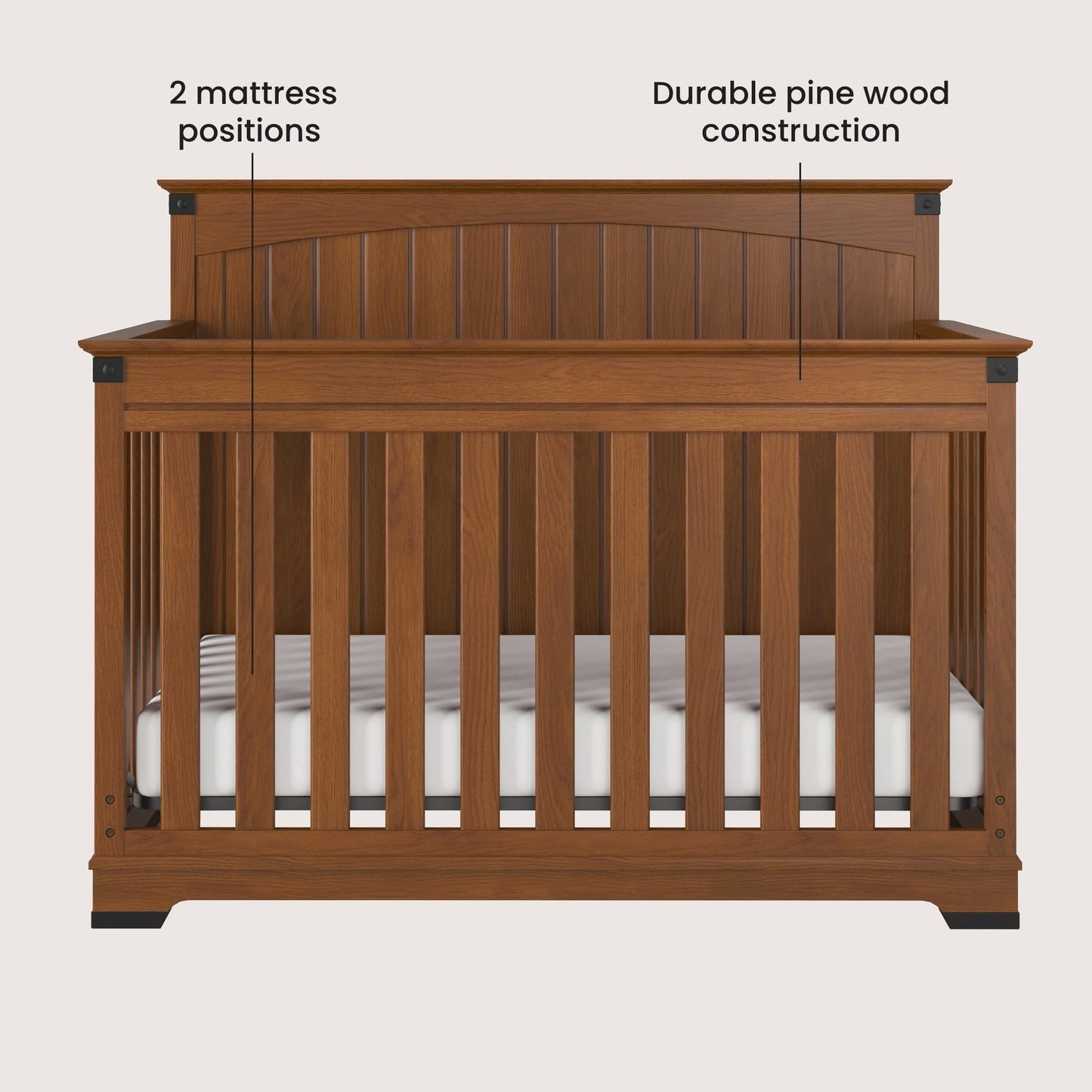 Child Craft Redmond Full Panel 4-in-1 Convertible Crib, Baby Crib Converts to Day Bed, Toddler Bed and Full Size Bed, 3 Adjustable Mattress Positions, Non-Toxic, Baby Safe Finish (Coach Cherr - WoodArtSupply