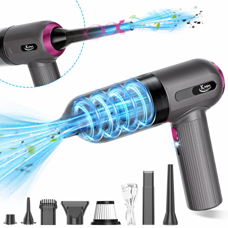 KMM Handheld Car Vacuum Cleaner, 4 in 1 Vacuum Cleaner 16000Pa Air Duster, 3-Speed Adjustable 120W High Power Vacuum Cleaner with LED Light and Multi-Nozzles for Car, Home, Office, Pet KMM