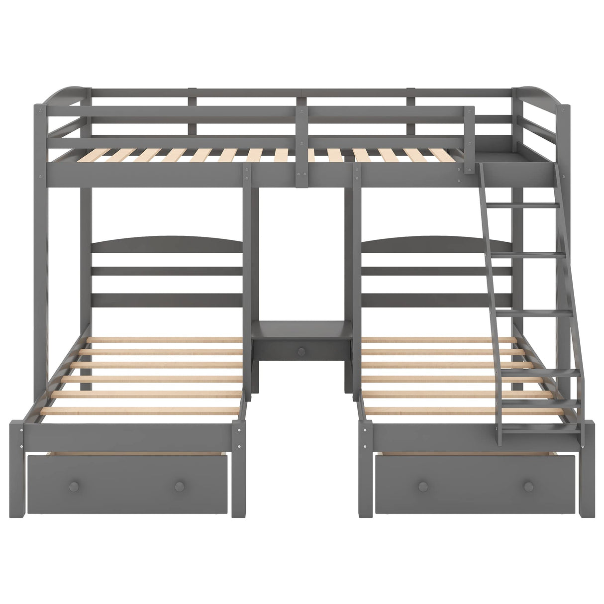 Wood Triple Bunk Beds with Storage Drawers, Full Over Twin & Twin Bunk Bed for 3, Multifunctional Bunk Bed Frame for Kids Teens Adults No Box Spring Needed (Gray) Bellemave