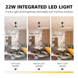 OUATER Ceiling Fans with Lights and Remote, 52 inch Wood Ceiling Fan with Light,3 Color Light,DC Motor,for Bedroom/Outdoor/Patios,Natural Wood OUATER