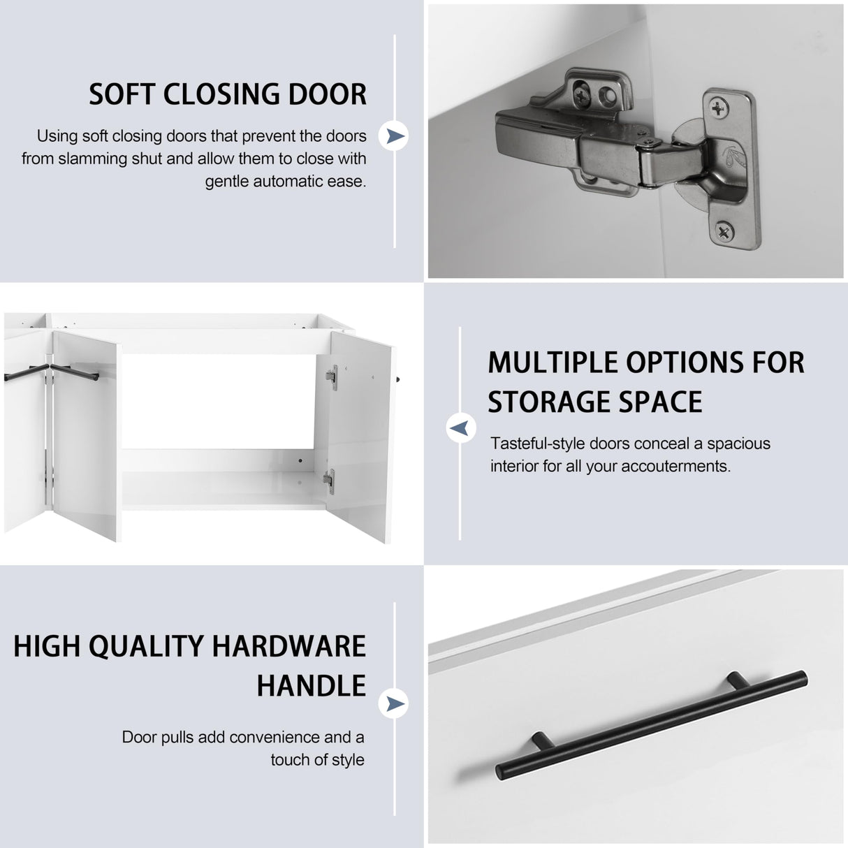 60" Bathroom Vanity without Sink, 60 Inch Floating Bathroom Vanity Cabinet, Wall Mounted Vanity without Top, Modern Bathroom Vanity with 4 Soft-Closing Doors, Large Bathroom Vanity Storage Cabinet HAALVDE