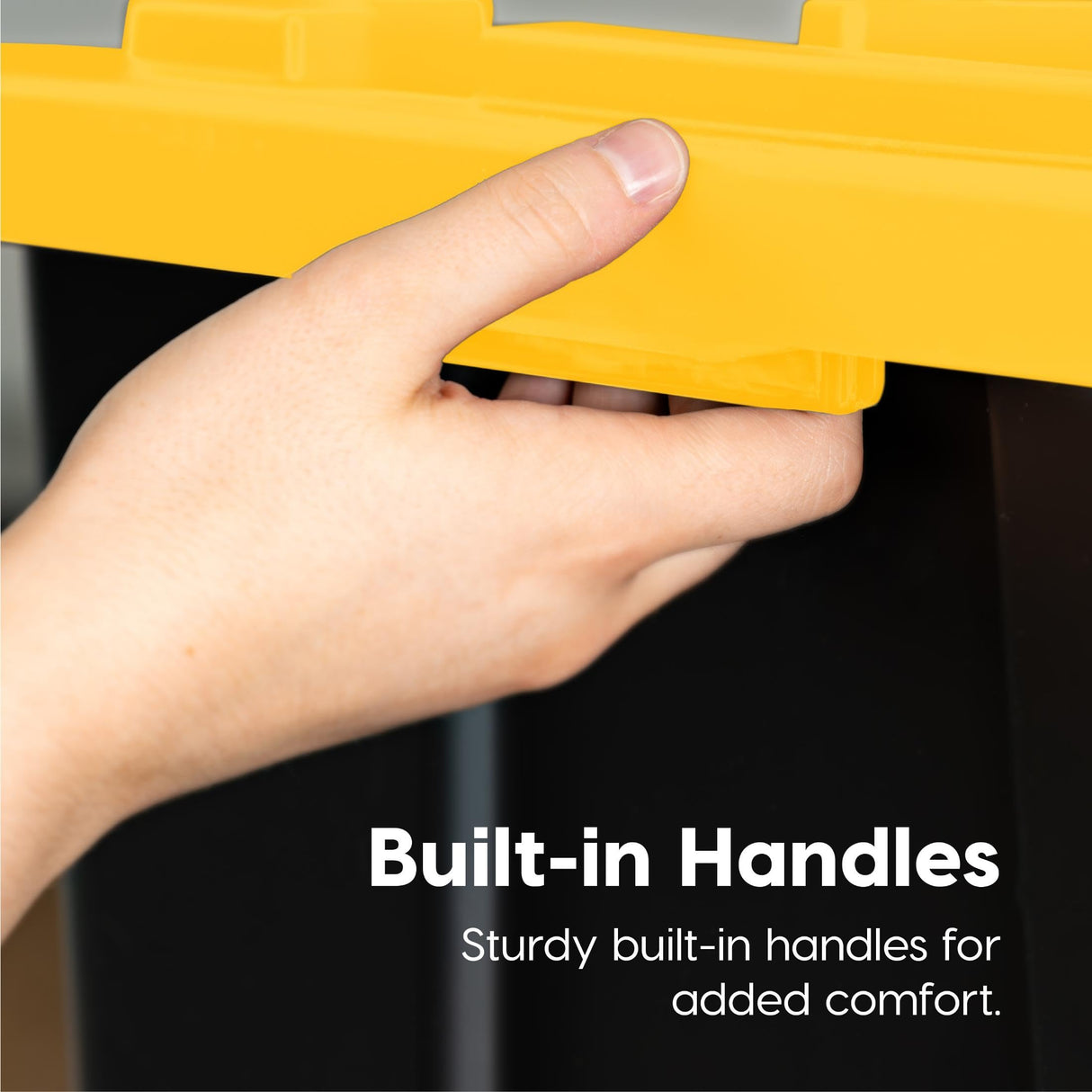 IRIS USA 12 Gallon Heavy Duty Truck Bed Toolbox Storage Tote Bins with Lids, 4 Pack - Made in USA, Tough Snap On Lockable Lid Stackable Industrial Rugged Tubs, Garage Organization Box - Black/Yellow Iris Ohyama