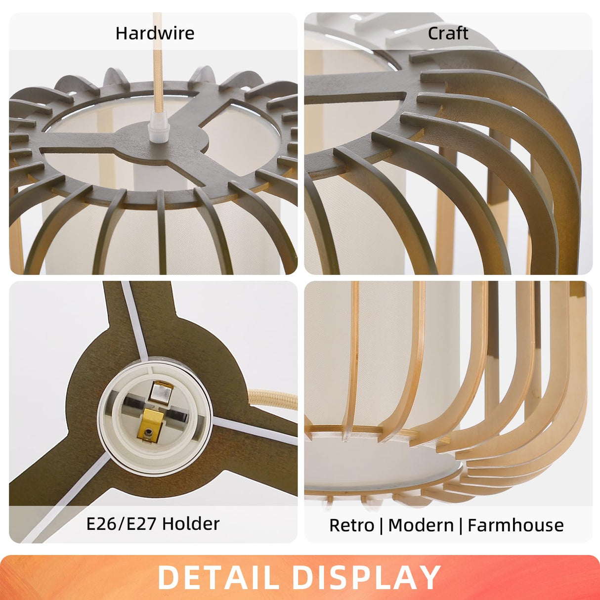 Arturesthome Wood Pendant Lights, Wicker Chandelier Boho Pendant Light Basket Lighting Fixture, Large Natural Woven Hanging Lamp for Kitchen Island Dining Room Entryway Arturesthome