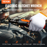 VEVOR 3/8" Cordless Electric Ratchet Wrench Set, 33 Ft-lbs 12V Power Ratchet Tool Kit with 45-Min Fast Charge, 2-Pack 2.0Ah Battery, Built-in LED Light, Variable Speed Trigger, 10 Sockets VEVOR