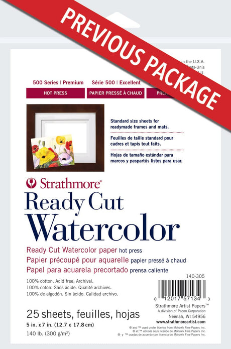 Strathmore 140-305 500 Series Ready Cut Watercolor Paper, 140 lb. Hot Press, 5"x7", 25 Sheets, Multicolor Strathmore