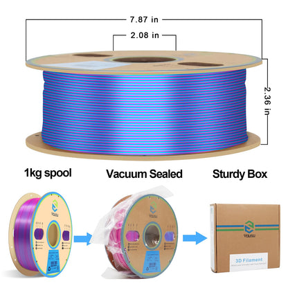 YOUSU Silk PLA Filament 1.75mm, 3D Printer Filament Dual Color Coextrusion Filament Silk Rose-Red Blue Color Change PLA, Compatible with Most of 3D Printer. - WoodArtSupply