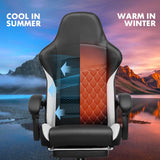 GTPLAYER Gaming Chair, High Back Leather Computer Gaming Chair with Footrest, Ergonomic Height Adjustable Office Chair with Removable Cover and Lumbar Support for Gaming and Work (White) GTPLAYER