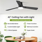 OSTIVE Ceiling Fans with Lights and Remote: 42 Inch Modern Black Ceiling Fan, Low Profile Flush Mount, Quiet Reversible DC Motor & 3CCT Dimmable LED for Bedroom Living Room Kitchen Indoor Outdoor OSTIVE