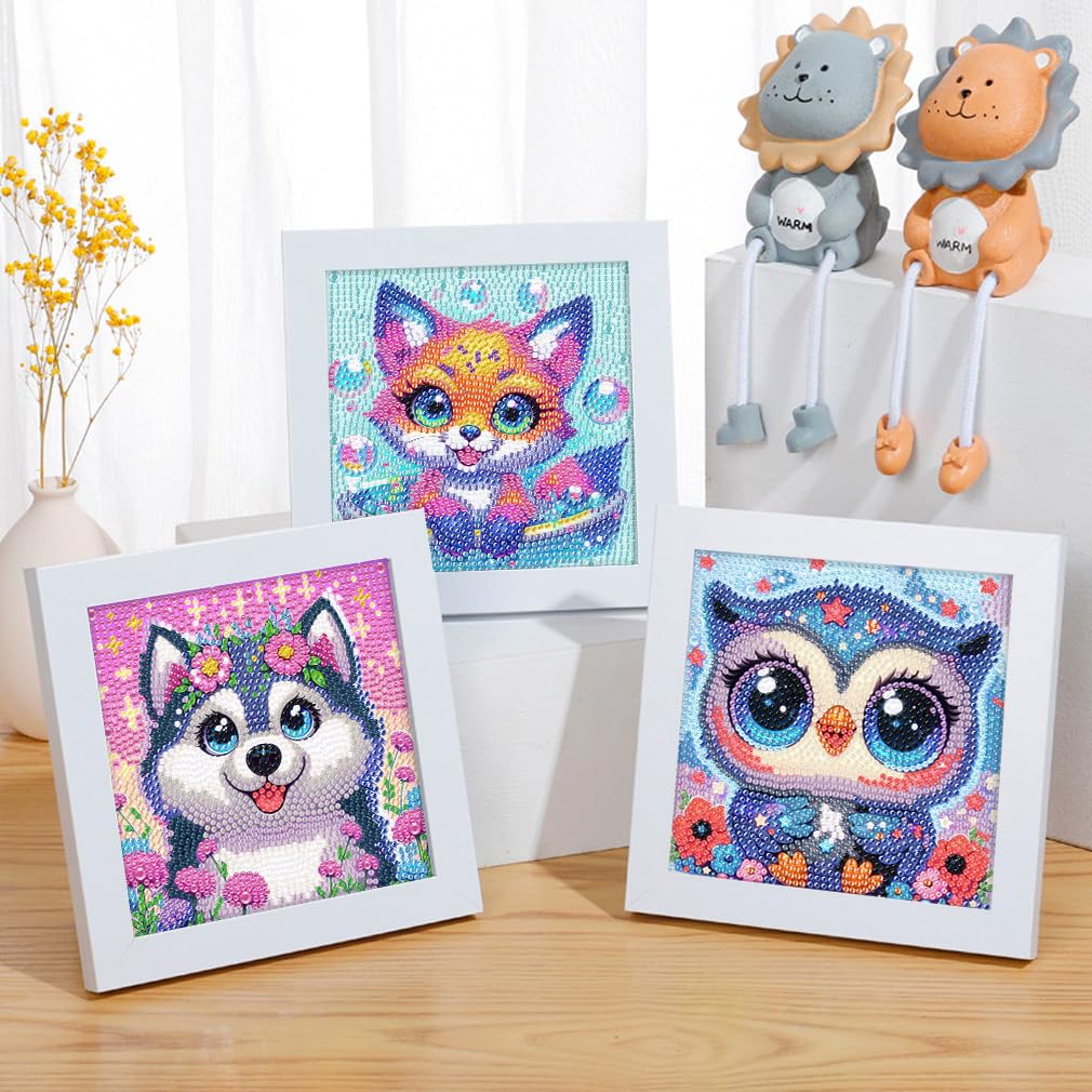4 Pack Diamond Art Kits for Kids, Cartoon Animals Diamond Painting Kits for Kids Beginners, Kids' Mosaic Kits DIY Full Drill Diamond Dots Painting Picture Arts Craft for Home Wall Decor 6x6 Inch cdjlddww