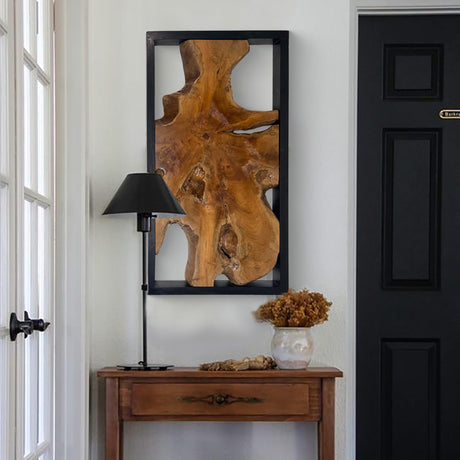 Warmaxx Teak Wood Rectangle Wall Art Decoration 31.6" x 15.8" Farmhouse Live Edge Wall Art Rustic Décor for Home Living Room Bedroom Office Handcrafted Wooden Flower Design Warmaxx