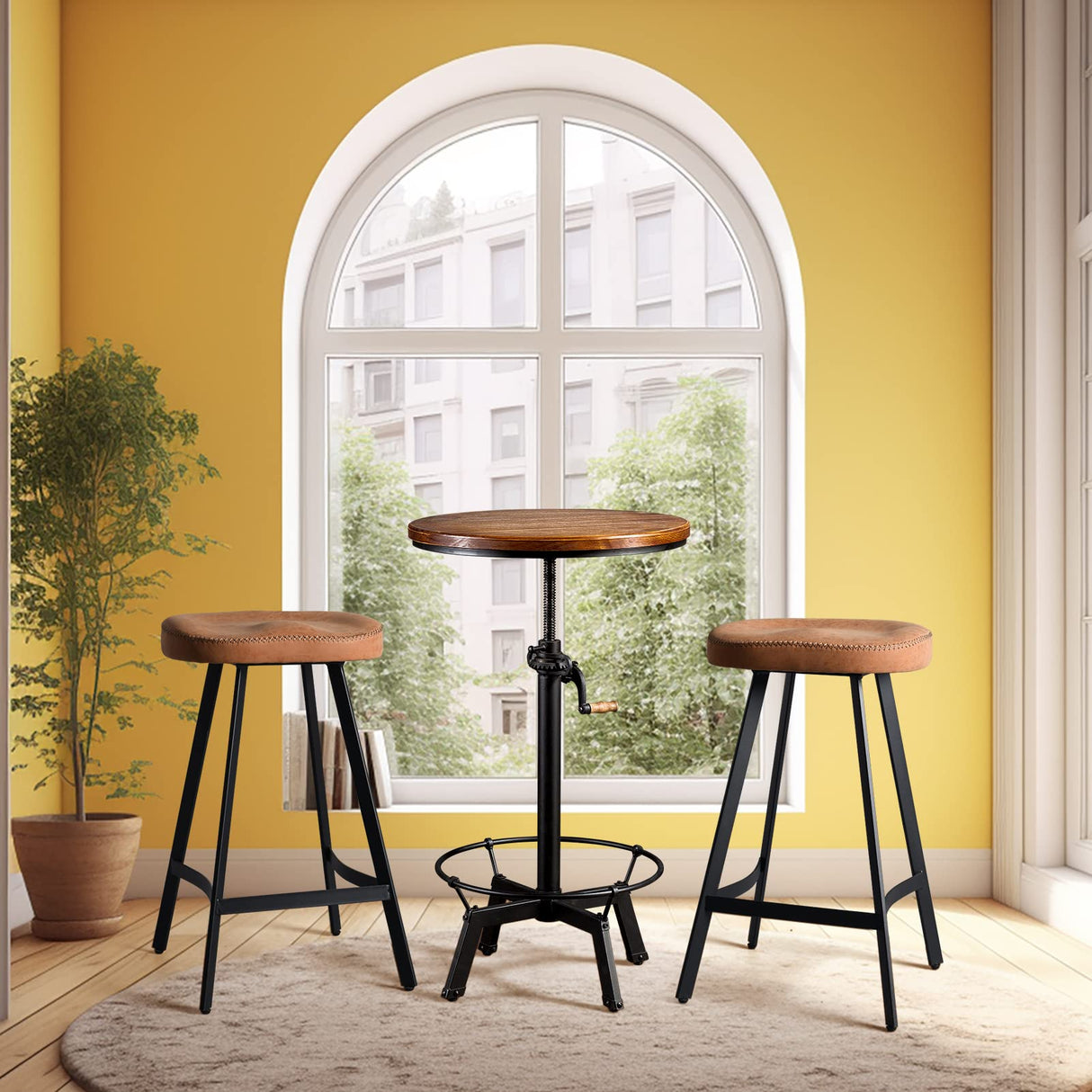 LOKKHAN Adjustable Industrial Bar Table with Swivel Top - Vintage Style Bistro Table with Crank Handle LOKKHAN