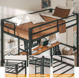 Anwick Full Size Metal Loft Bed with Desk, LED Lights, Charging Station, Safety Guard, and Ladder, Space-Saving and Noise-Free Design, No Box Spring Needed Anwick