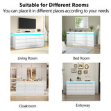 9 Drawer Dresser with Power Outlet, Dresser with LED Light, Modern Chest of Drawers for Closet, Triple Wide Drawer Organizer Cabinet for Bedroom, Living Room, Entryway, Hallway (White, 9 Drawers) Gyfimoie