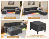 Yzyuankeji Smart Sectional Couches for Living Room, 6 Seat U/L Shaped Sectional Sofa with RGB Light/Charging, Modern Living Room Furniture for Apartments/Office/More (Dark Grey) Yzyuankeji