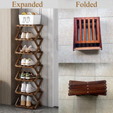 XZXWZX Shoe Rack, Bamboo Foldable Shoes Organizer Free Standing Shelf for Entryway, Closet, Bedroom, Hallway, | Natural | Functional | Multifunctional Shoe Rack (Wood Color) 5 Layers XZXWZX
