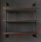 Industrial Pipe Wall Shelves with Real Wood Plank ,36 Inches Floating Shelves for Wall Farmhouse Book Shelves Dark Brown 3 Tier for Kitchen,Living Room Decor and Bar Shelving ROGMARS